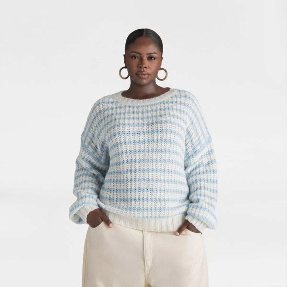 KBB by Kahlana Cream Blue Striped Knit Sweater 4X KBBS-015-2